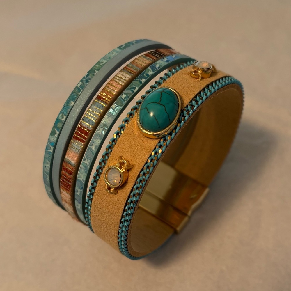 Maurice magnetic closure Turquoise and Gold Women’s multi band Bracelet